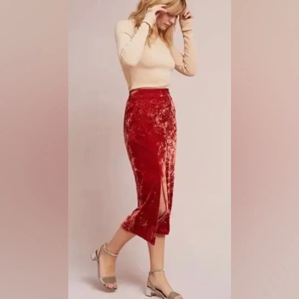 Maeve Anthropologie Burnt Orange Crushed Velvet Maxi Skirt In 14 - Picture 1 of 8